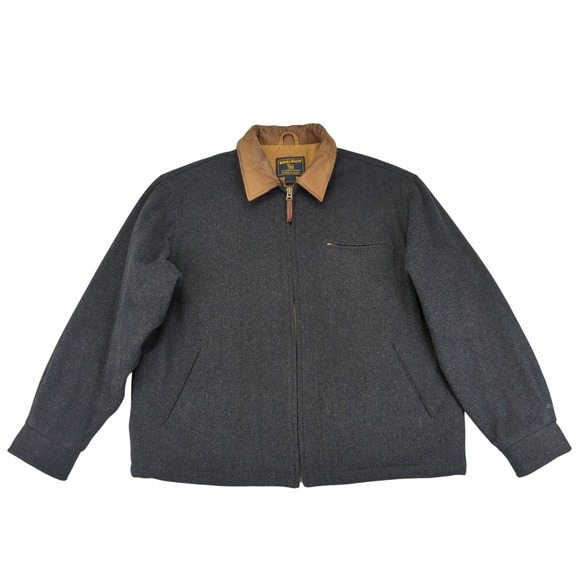 Woolrich Mens Charcoal Heather‎ Wool Blend Jacket Leather Collar Large 16286